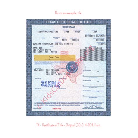 Texas certificate of title (blue): Texas Vehicle Titles | Kids Car Donations