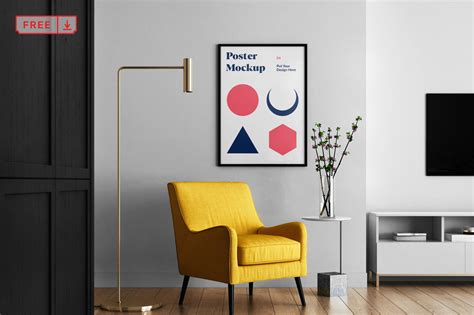 Free Living Room With Poster Mockup Behance