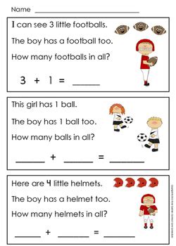 addition word problems within five kindergarten reading