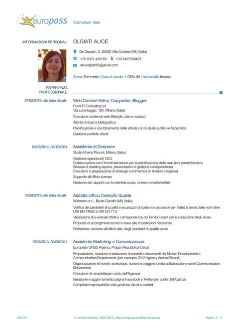 Curriculum Vitae Europass Esempio Compilato