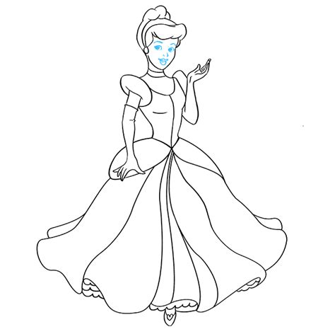 Draw in her hair band, which ends with a small circle below the horizontal construction line on the left side. How to Draw Cinderella - Really Easy Drawing Tutorial