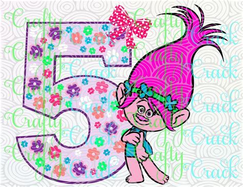 Download 5th Birthday Poppy Troll SVG, DXF, PNG - Digital Download for Silhouette Studio, Cricut Design ...