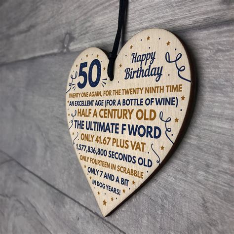 Funny 50th Birthday Ts For Men Women Wooden Heart Decoration