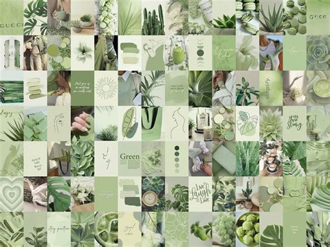 100pcs Sage Green Wall Collage Kit 2 Boho Aesthetic Soft Botanical