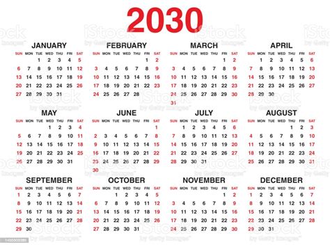 Ilustración De Calendario 2030 Año Ilustración Vectorial Conjunto De 12