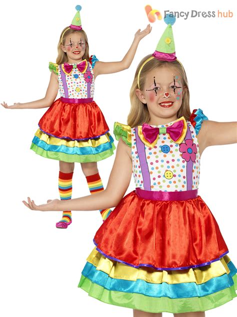 Age 4 12 Girls Deluxe Clown Costume Circus Child Kids Fancy Dress Outfit