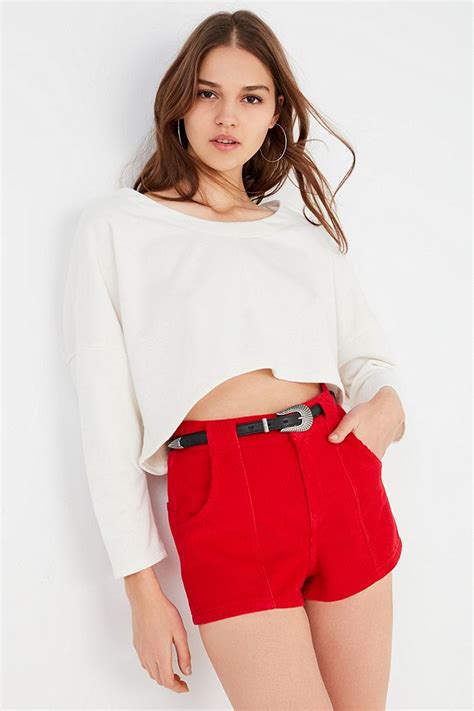 Bdg Red High Waisted Corduroy Shorts Urban Outfitters Uk