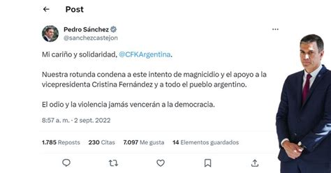 Sánchez que sí mandó su cariño y solidaridad a Kirchner sigue sin