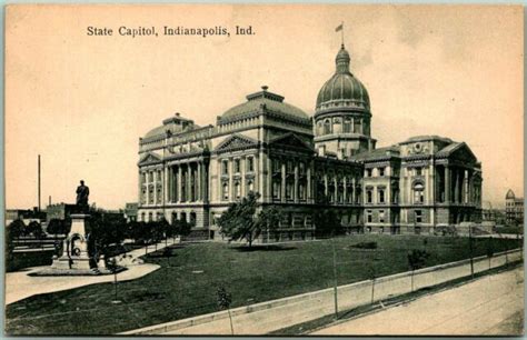 Indianapolis Indiana Postcard State Capitol Building Street View