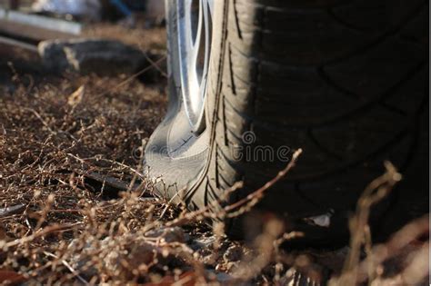 Flat Tire Of An Old Car Stock Photo Image Of Close 164810456