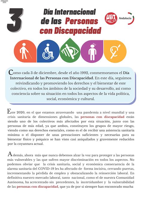 3 De Diciembre Día Internacional De Las Personas Con Discapacidad Ugt Servicios Públicos Córdoba