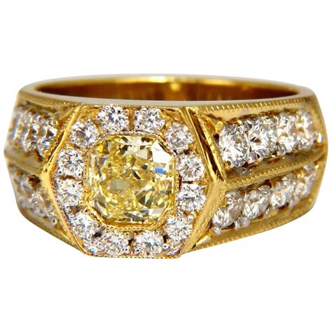 Gia Certified 295ct Natural Fancy Yellow Diamonds Mens Ring 18kt