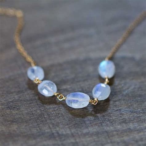 Rainbow Moonstone Necklace K Rose Gold Filled Or Sterling Etsy