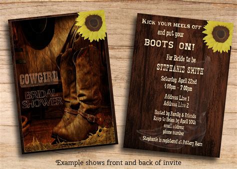 Printable Rustic Country Western Cowgirl Bridal Shower Invites