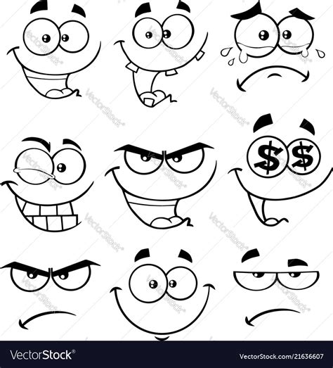 Black And White Funny Face Collection 1 Vector Image
