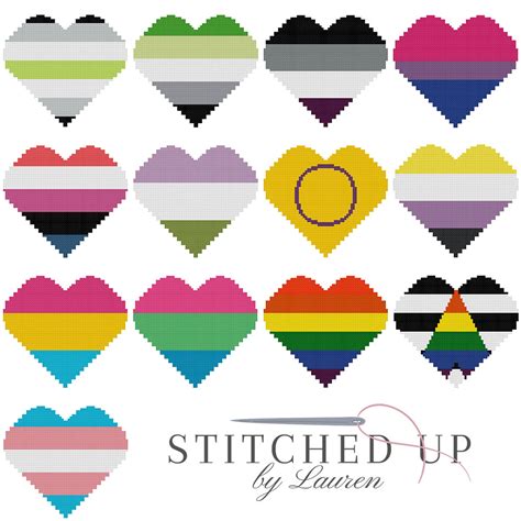 Bisexual Flag Love Heart Lgbtqia Digital Cross Stitch Pattern