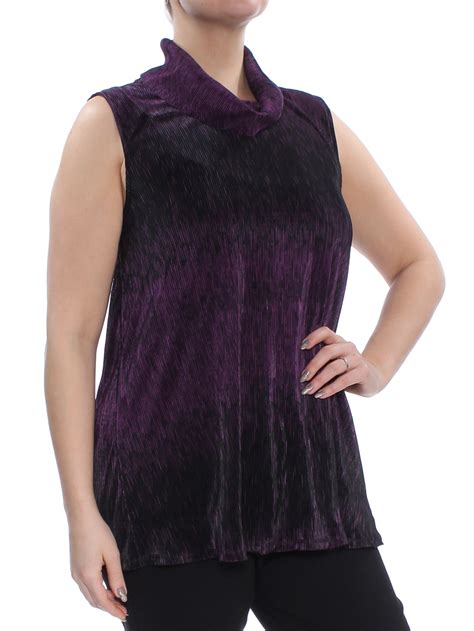 alfani alfani womens purple sleeveless cowl neck top size l
