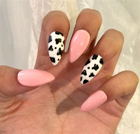 Classy Cow Print Set Pink Cow Nails Pink Nails Glue-on - Etsy
