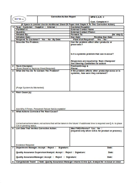 Free Printable Corrective Action Form Printable Forms Free Online