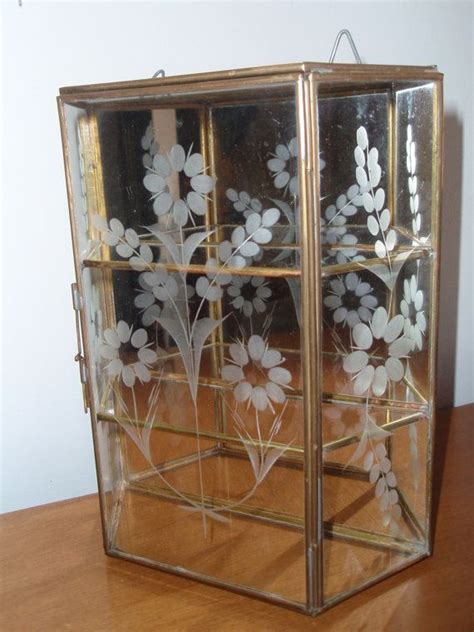 Beautiful Etched Glass And Brass Wall Curio By Dragonflygypsysoul Glass Curio Cabinets Glass