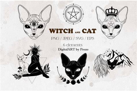 Mystical Black Cat Witch And Cat Svg Graphic By Digitalart By Prozo