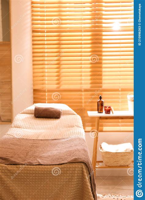 stylish massage room interior in spa salon stock image image of blinds design 210996263