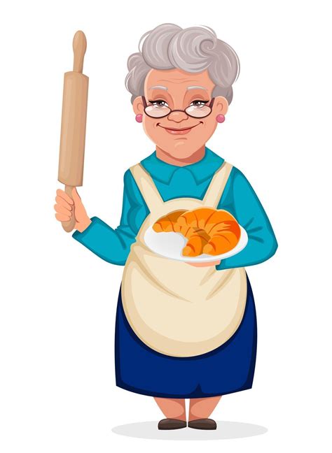 Old Cute Woman Grandmother Holds Rolling Pin 2406726 Vector Art At Vecteezy