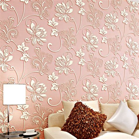 Floral Pattern Flocking 3d Non Woven Wallpaper Wp77 In 2020 Wall