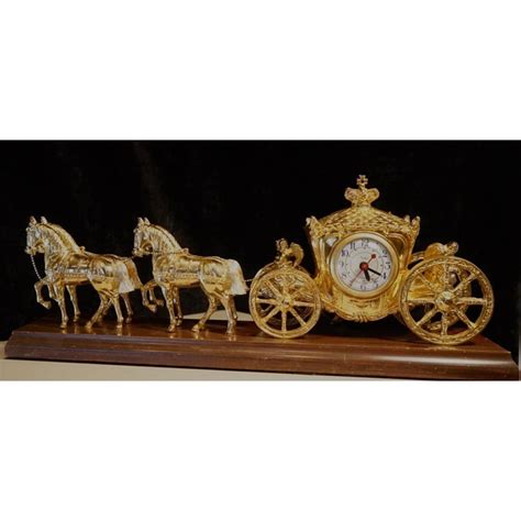 1940s Vintage United Clock Co Gold Spelter Royal Horse And Carriage