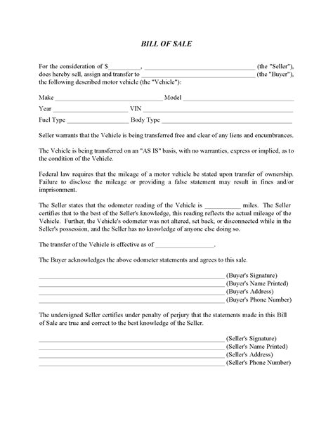 Bill Of Sale Forms Free Printable Legal Forms