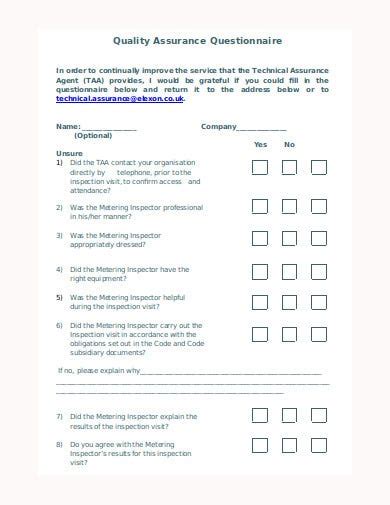 Quality Assurance Questionnaire Templates In Pdf Microsoft Word My