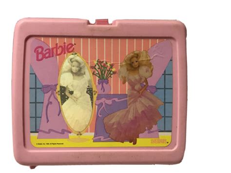 vintage 1990 mattel barbie pink lunch box mirror hologram thermos plastic ebay