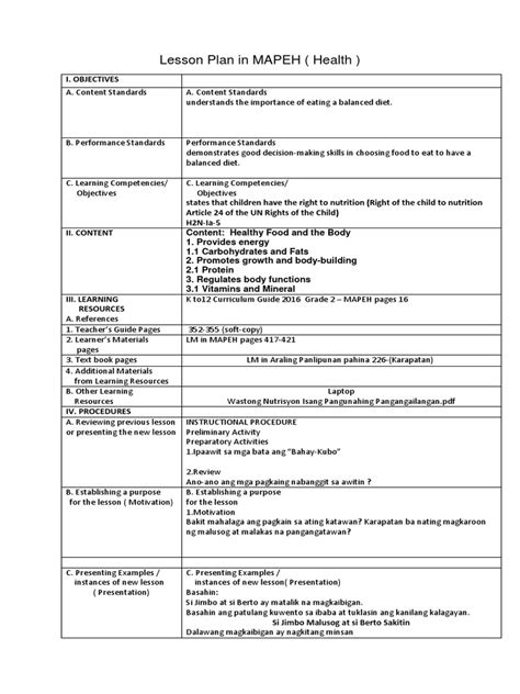 Semi Detailed Lesson Plan In Mapeh Elementary Lesson Plan Riset