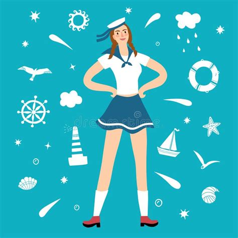 Cute Pin Up Girl In Sailor Suit Vector Illustration Stock Vector Illustration Of Pose Pretty