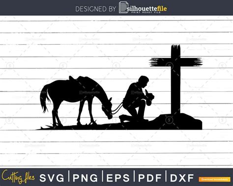 This Cut File Includes Cowboy With Horse Kneeling Praying At Memorial