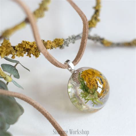 Forest Necklace Moss Lichen Terrarium Dried Flowers Rustic Eco Jewelry