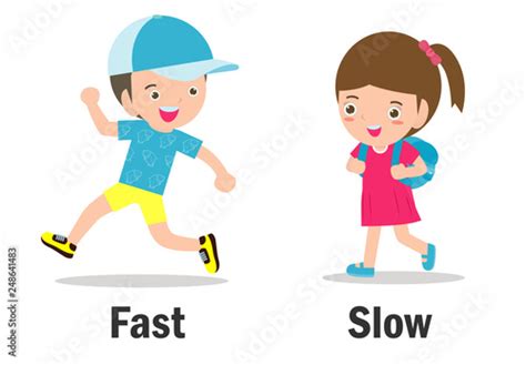 opposite words fast and slow vector illustration opposite english words fast and slow on white