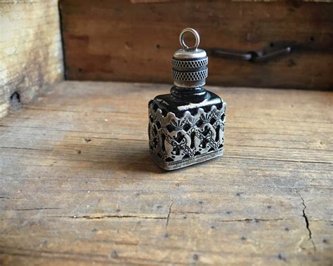 Vintage Silver Encased Perfume Bottle Pendant With Dipper Vintage