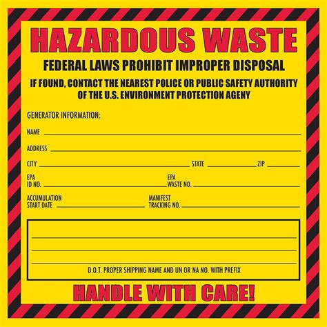 Hazardous Waste Label 6 X 6 Pack Of 100 Yellow And Red Label Self