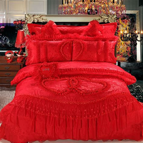 So, say you have a queen size bed, be sure to peruse bed bath & beyond's queen comforter sets on clearance or queen sheet sets on clearance. 10pc-6pc-Heart-Lace-bedcover-set-red-pink-luxury-wedding ...
