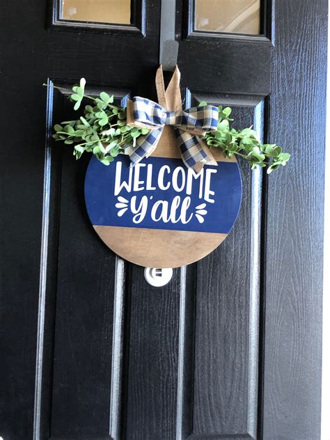 Welcome Yall Welcome Sign Round Door Hanger Front Door Etsy