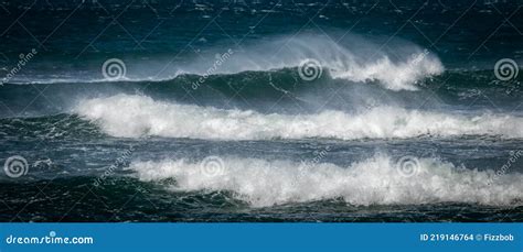 Giant Ocean Waves Crashing In A Storm Out At Sea Stock Photo Image Of