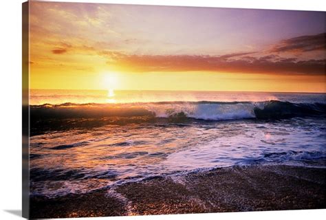 Hawaii Beautiful Wave Crashing On Shoreline Sunset Illuminates Ocean