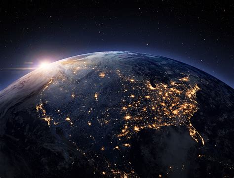 太空夜晚地球形太空视角地球美国行星太阳镜头眩光日光摄影素材汇图网
