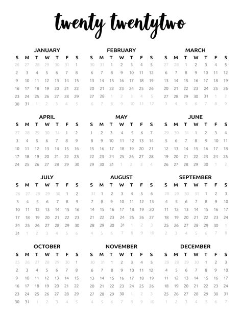 2022 Calendar Template
