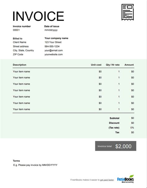 Pick your favorite design from our blank, free invoice templates gallery. Printable Invoice Template | Free Download | Send in Minutes