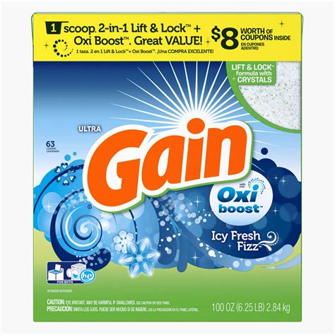 Gain Powder Laundry Detergent With Oxi Boost Icy Fresh Fizz Scent 63 Loads 100oz Walmart