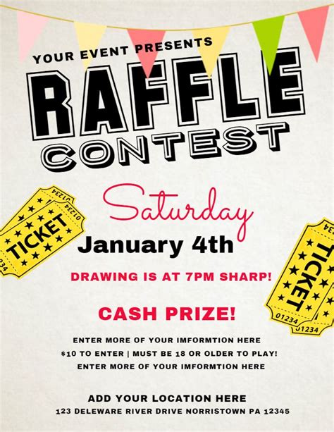 A Flyer For Raffle Contest Featuring Tickets