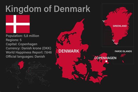 Highly Detailed Kingdom Of Denmark Map With Flag Capital And Small Map