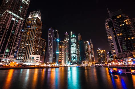 Wallpaper Dubai United Arab Emirates Skyscrapers Night Hd